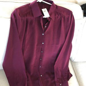 Ann Taylor Cranberry Button Down Blouse Silk